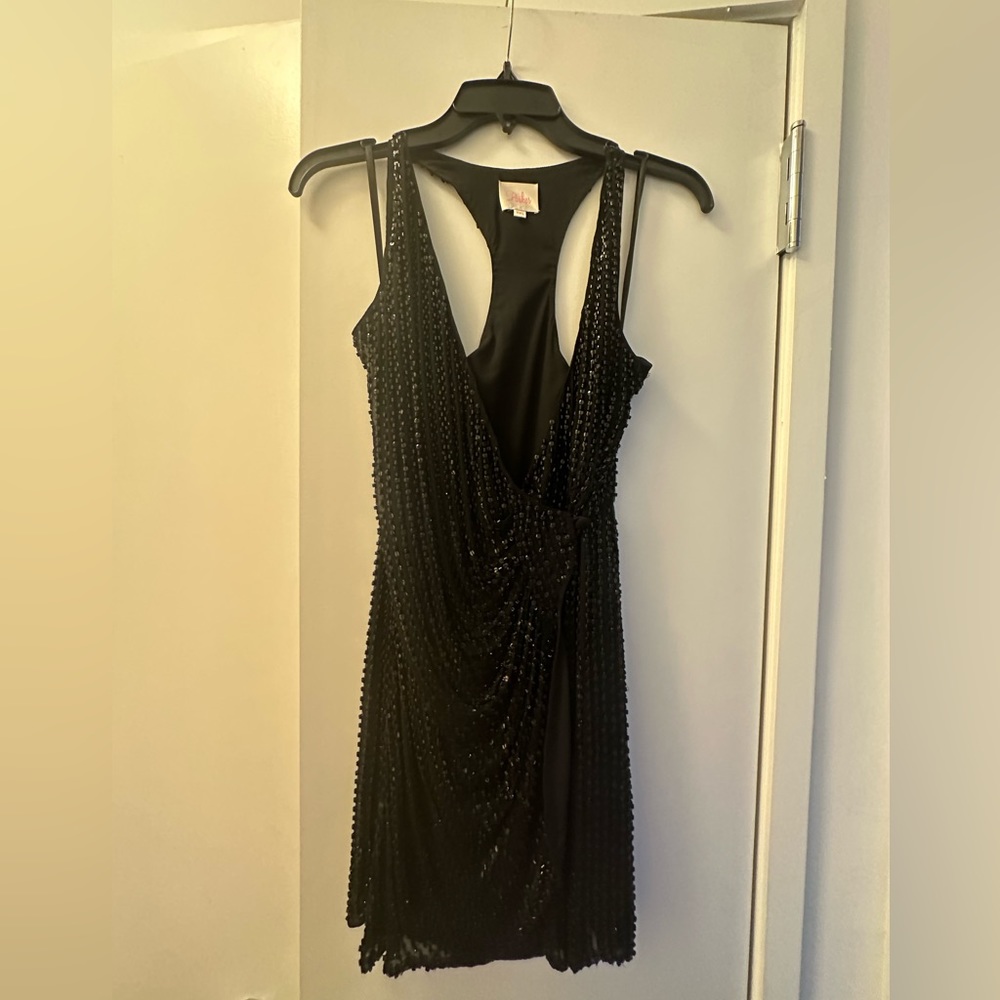 Parker XXS Black Beaded Racerback Dress